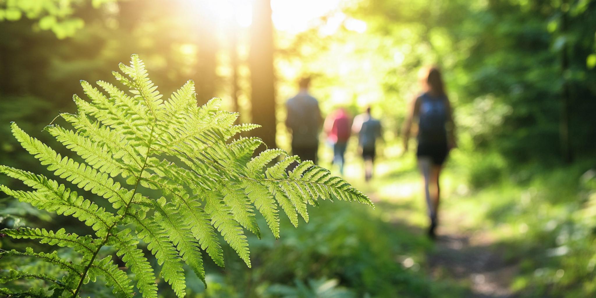 Rückansicht von Menschen, die durch einen Wald spazieren