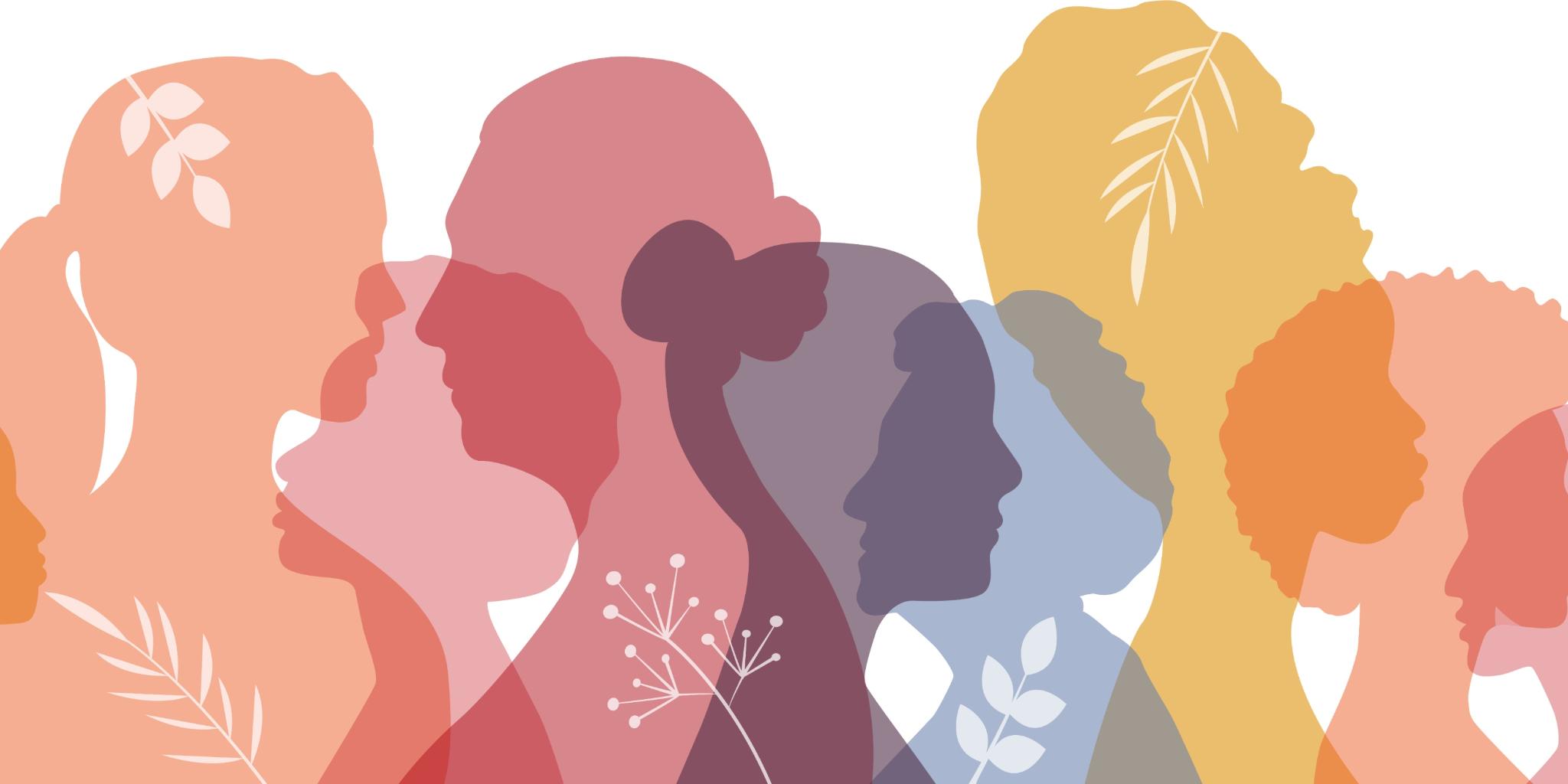 Bunter Silhouetten von Frauen, die sich überschneiden